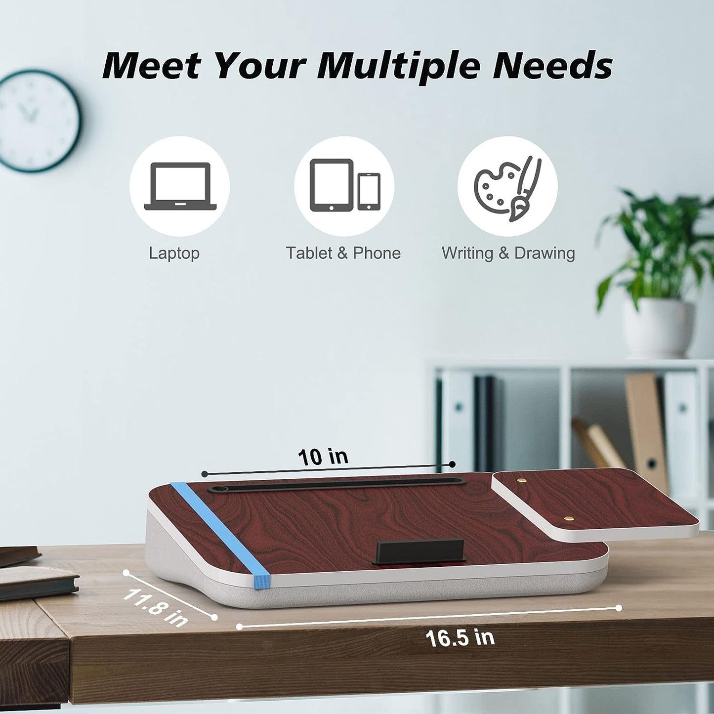 Schoßschreibtisch mit Kissen, Tablet-Halter und abnehmbarer Mausablage, passend für Laptops bis zu 16,1 Zoll, Schoßschreibtisch für Bett, Couch, Sofa und Tisch