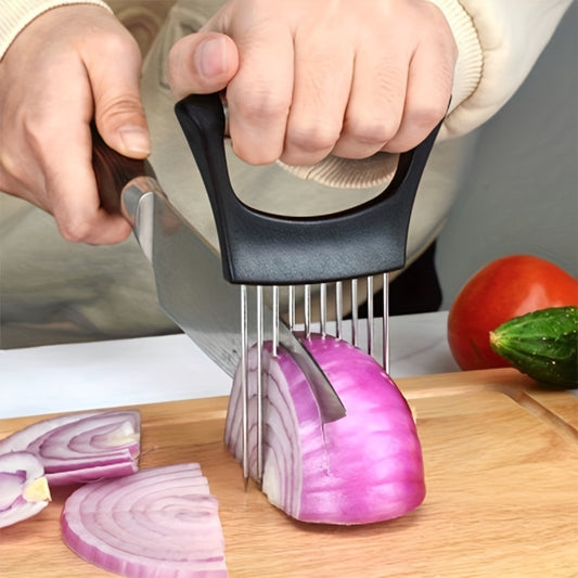 Zwiebelschneiderhalter, Zwiebelhalter zum Schneiden, Zwiebelschneider aus Edelstahl 304, Zitronenhalter-Schneider, Kreativer Zwiebelschneiderhalter, Zwiebelschneider für Steaksehnen, Haushaltsgerät, Küchenutensilien
