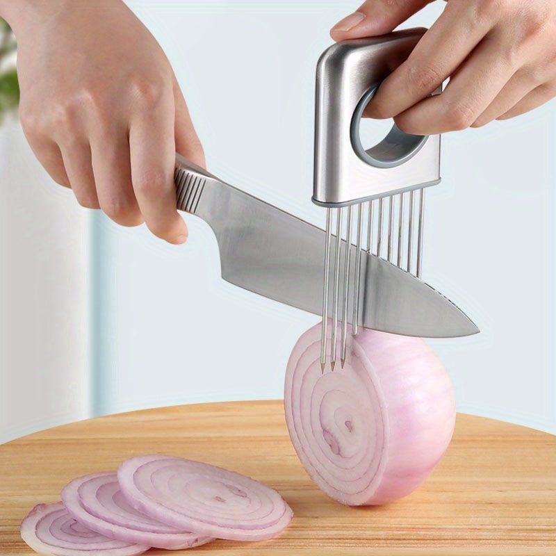 Zwiebelschneiderhalter, Zwiebelhalter zum Schneiden, Zwiebelschneider aus Edelstahl 304, Zitronenhalter-Schneider, Kreativer Zwiebelschneiderhalter, Zwiebelschneider für Steaksehnen, Haushaltsgerät, Küchenutensilien