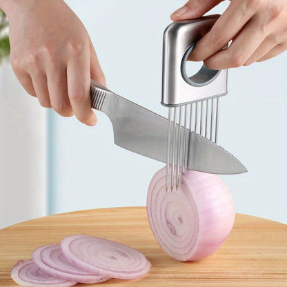 Zwiebelschneiderhalter, Zwiebelhalter zum Schneiden, Zwiebelschneider aus Edelstahl 304, Zitronenhalter-Schneider, Kreativer Zwiebelschneiderhalter, Zwiebelschneider für Steaksehnen, Haushaltsgerät, Küchenutensilien