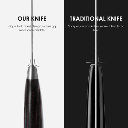 Qulajoy Santoku-Messer, Kochmesser aus kohlenstoffreichem Edelstahl, japanische Küchenmesser mit ergonomischem Pakkaholz-Griff, Hackmesser für die Küche zu Hause