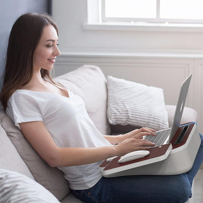 Schoßschreibtisch mit Kissen, Tablet-Halter und abnehmbarer Mausablage, passend für Laptops bis zu 16,1 Zoll, Schoßschreibtisch für Bett, Couch, Sofa und Tisch