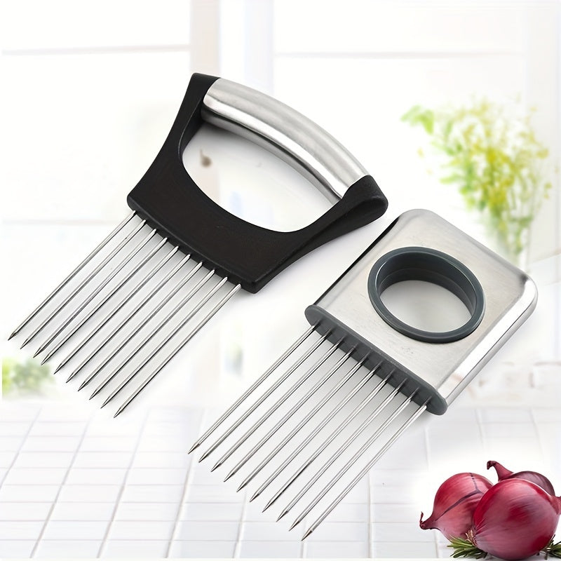 Zwiebelschneiderhalter, Zwiebelhalter zum Schneiden, Zwiebelschneider aus Edelstahl 304, Zitronenhalter-Schneider, Kreativer Zwiebelschneiderhalter, Zwiebelschneider für Steaksehnen, Haushaltsgerät, Küchenutensilien