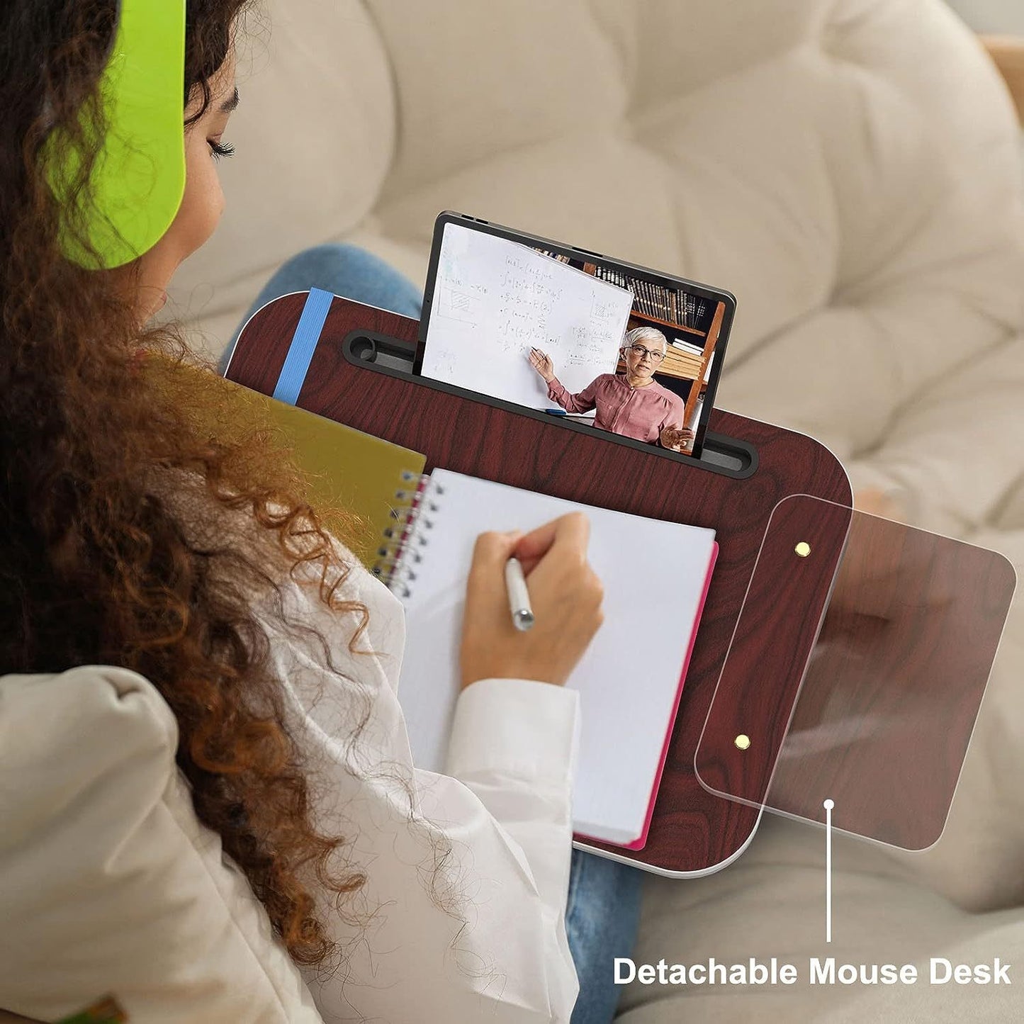 Schoßschreibtisch mit Kissen, Tablet-Halter und abnehmbarer Mausablage, passend für Laptops bis zu 16,1 Zoll, Schoßschreibtisch für Bett, Couch, Sofa und Tisch